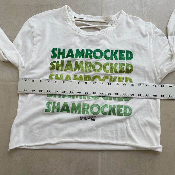 VS Pink Shamrocked glitter graphic lattice caged back tee TLS1 2850 - Picture 2 of 15